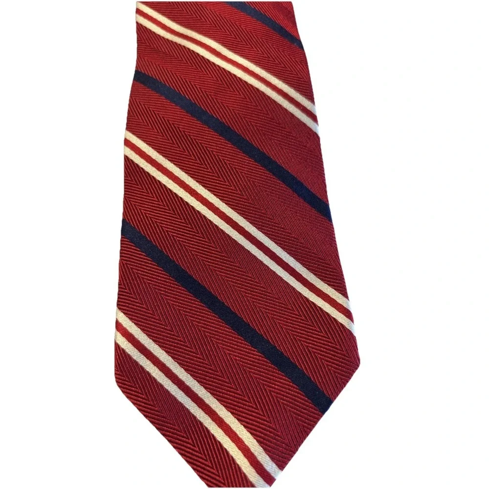 Brooks Brothers Red With White & Navy Stripes Silk /cotton Men's Necktie 62